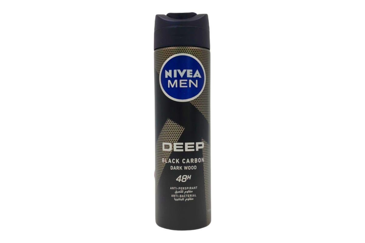 NIVEA MEN Antiperspirant Spray for Men DEEP Black Carbon Antibacterial Dark Wood Scent 150 ml