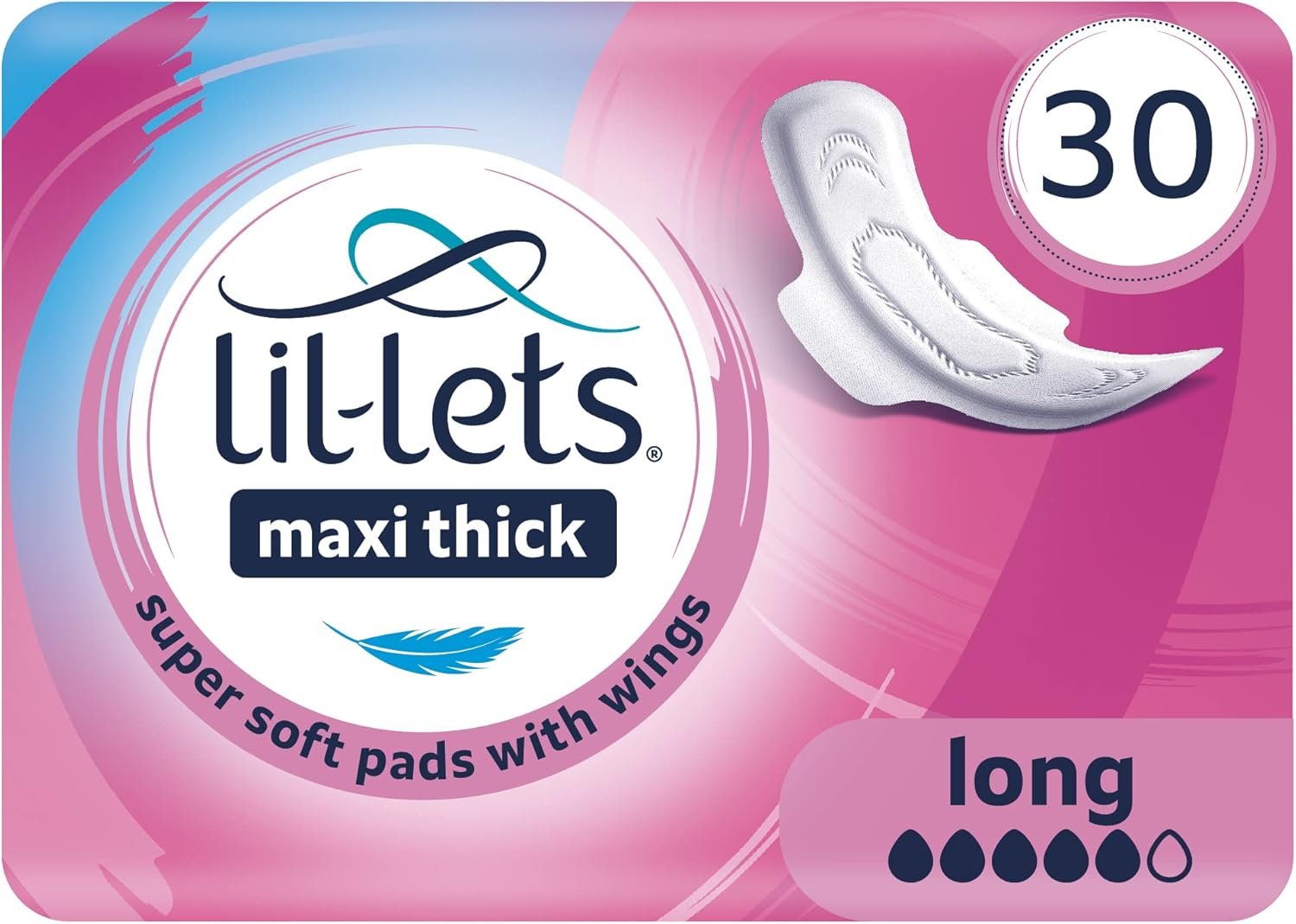Lil-Lets Maxi Thick Pads with Wings Value Pack, 30 pieces