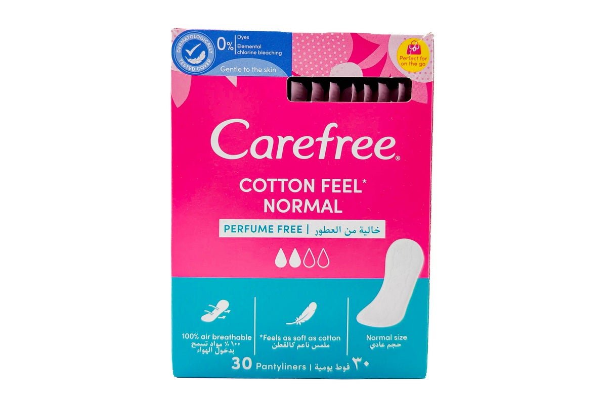 Carefree Perfume Free Cotton Feel Normal Pantyliners, 30 Pieces