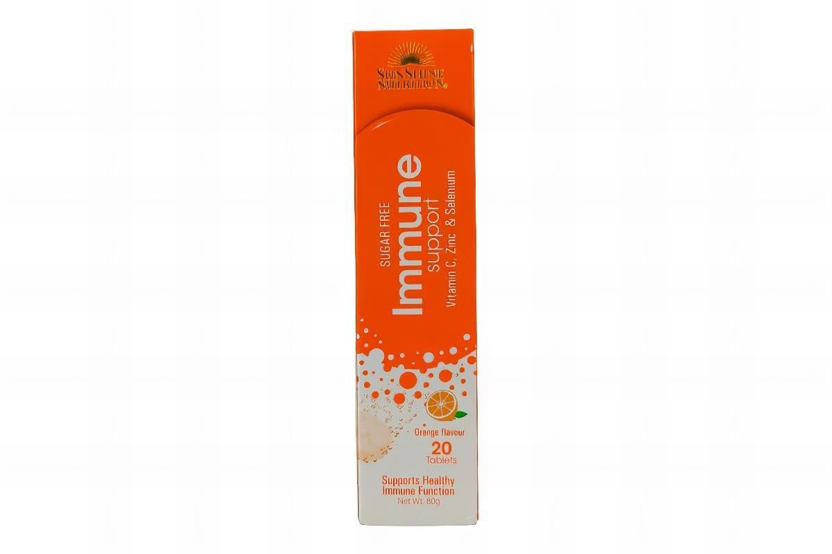 Sunshine Immune Support Effervescent Tablets Orange Flavor with Vitamin C, Zinc And Selenium - sugar free