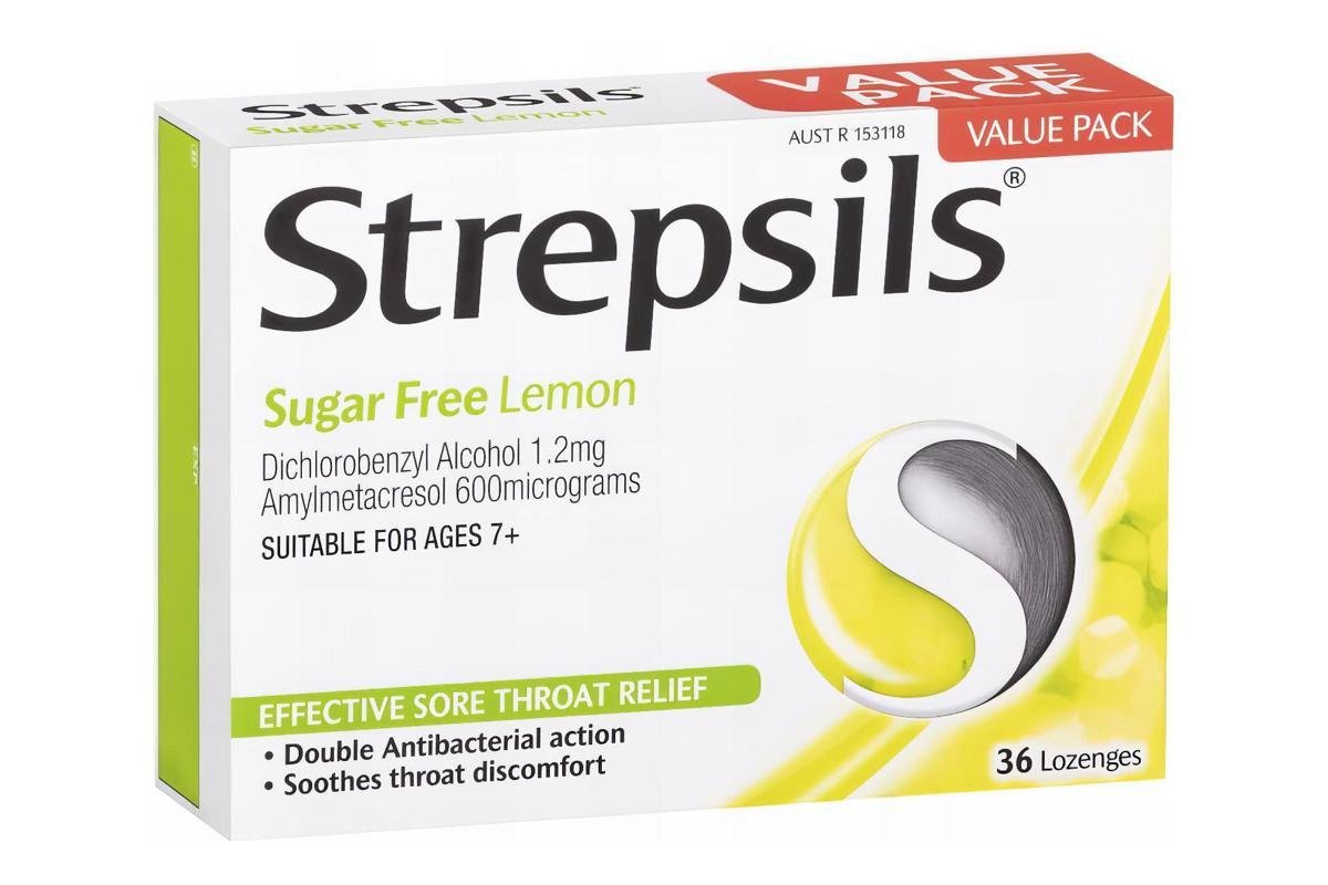 Strepsils Lemon Sugar Free Sore Throat Relief Lozenges, 36 Lozenges
