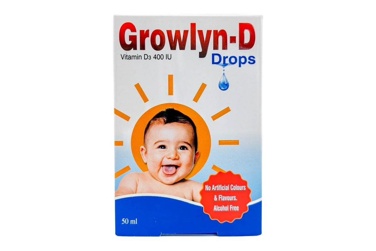 Growlyn-D 400 IU Vitamin D3 Supplement Drops for Infants and Children - Alcohol Free, 50 ml