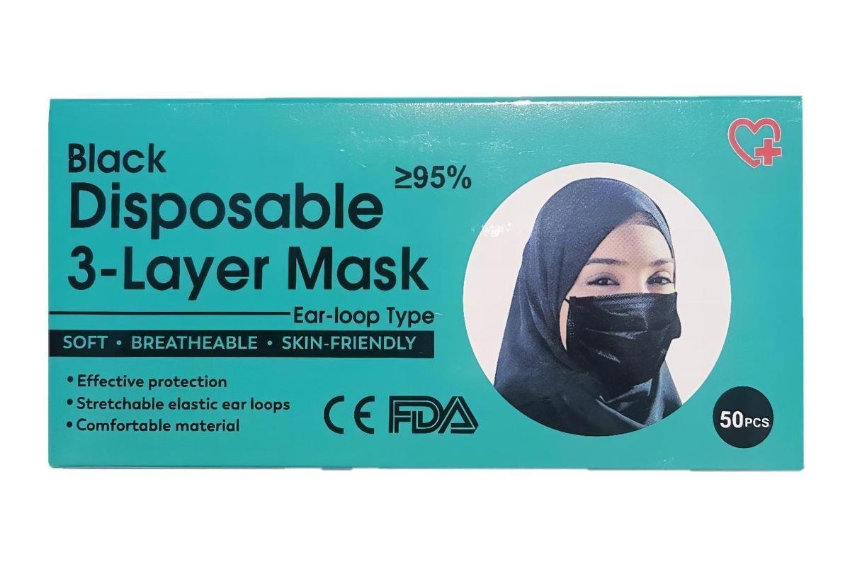 Black Disposable 3-Layer Mask 50 pcs
