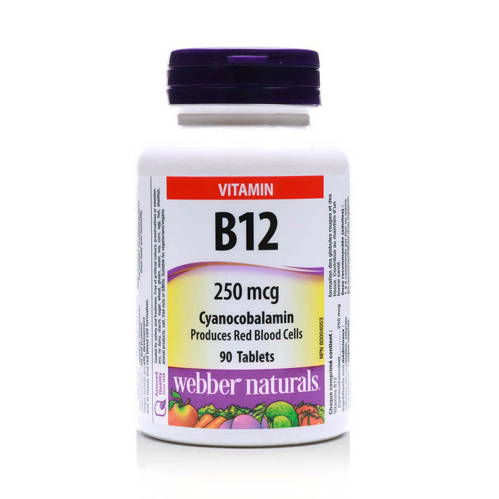 Webber Naturals Vitamin B12 Cyanocobalamin 250mcg Tablets